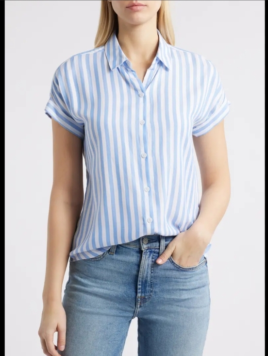 beachlunchlounge Tops - Beach Lunch Lounge Blue Stripe Button Up Shirt Cotton Womens Sz L Coastal